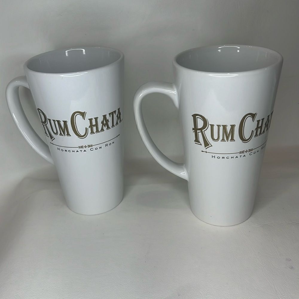 Rum Chata 6 In Tall Mugs Set Of 2 Horchata Con Ron 16 Oz Each White Gold Letters